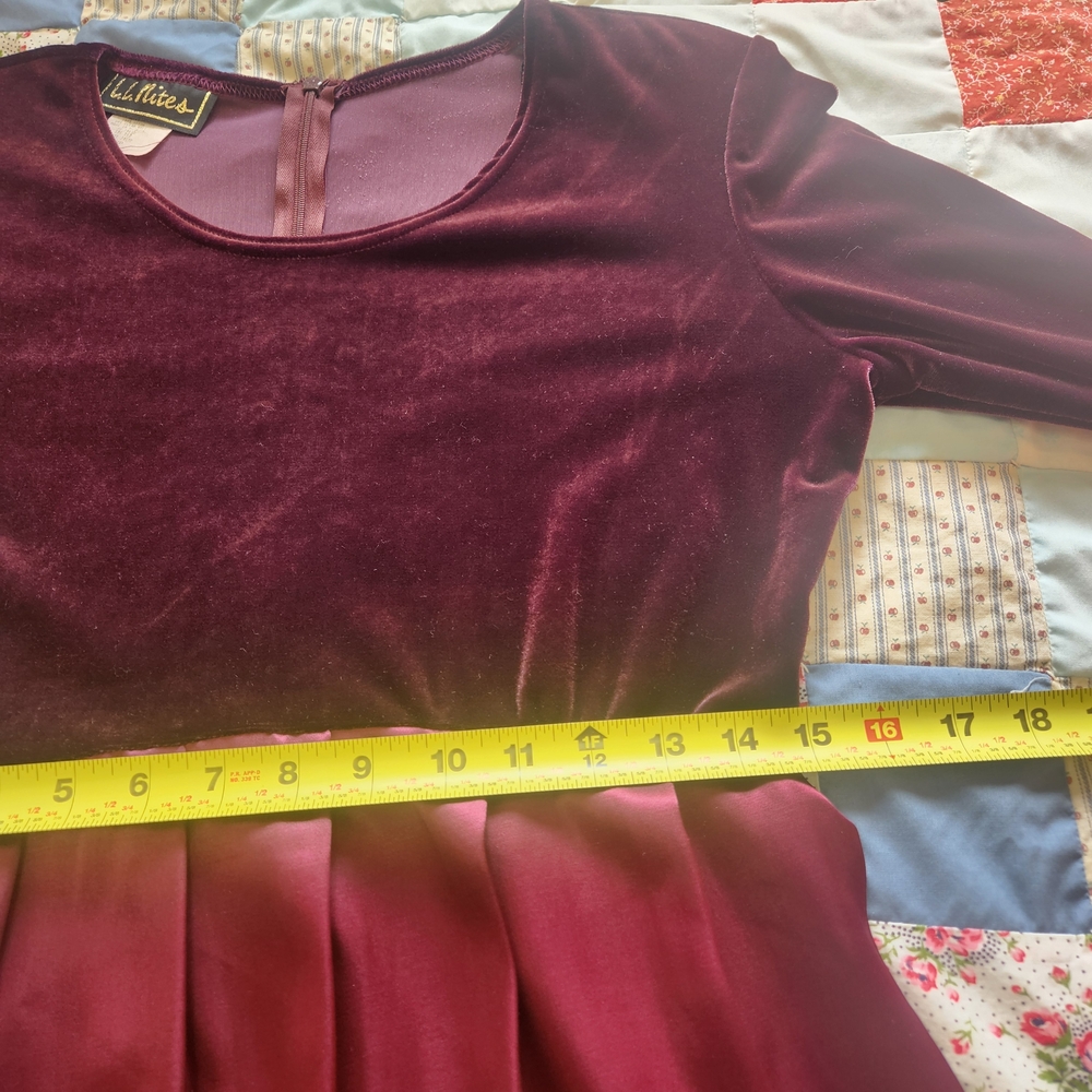 Vintage 90s Velvet Satin Maxi Dress 8P  Red Burgundy Whimsigoth Gothic Witchy - Picture 11 of 16